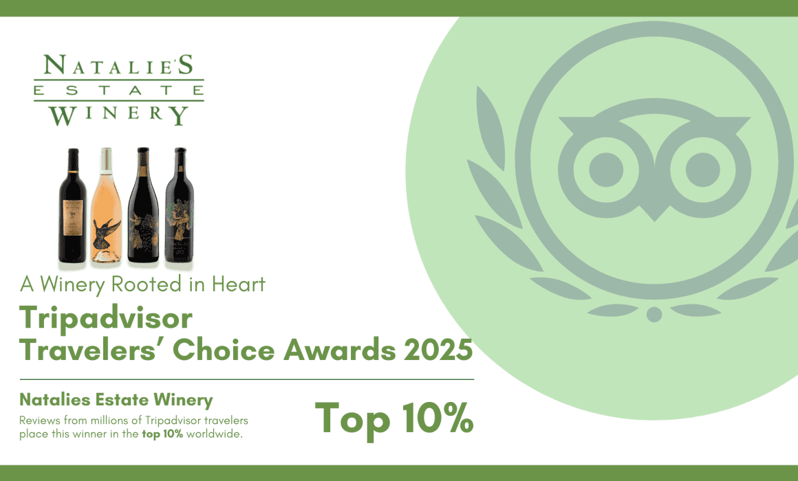 Natalie's Estate Winery wins TripAdvisor Travelers' Choice Award for the third year in a row.